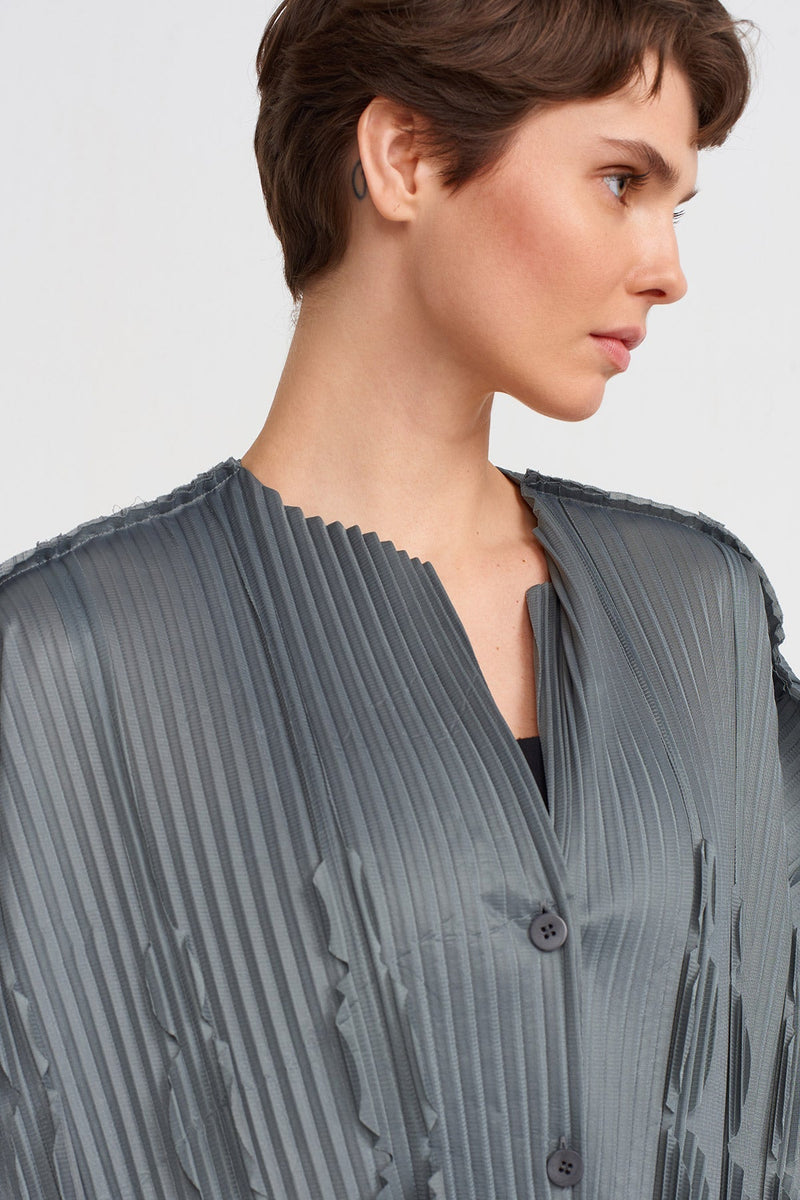 NU V-Neck Pleated Blouse Silver