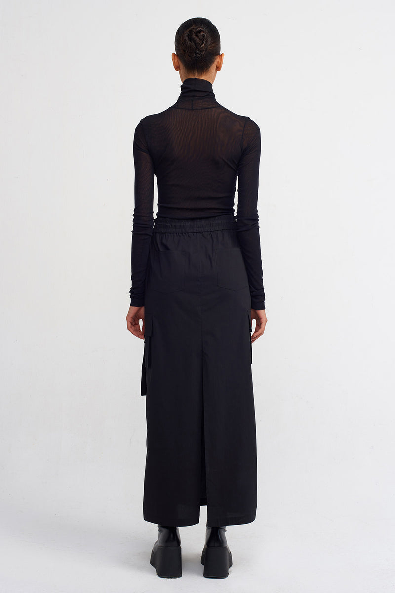 NU Long Poplin Cargo Skirt Black