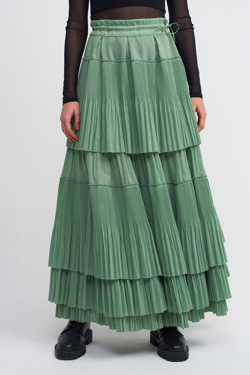 NU Pleated Tiered Spanish Skirt Green