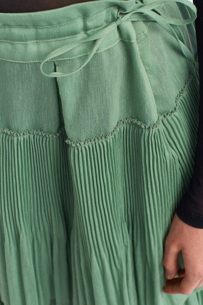 NU Pleated Tiered Spanish Skirt Green