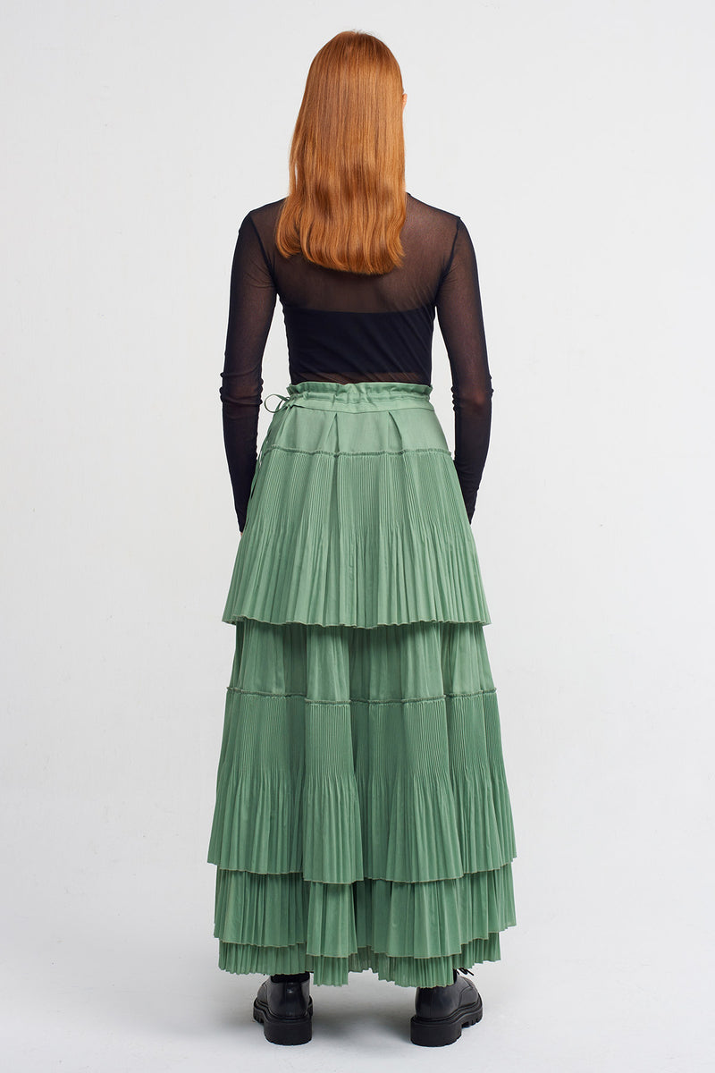 NU Pleated Tiered Spanish Skirt Green