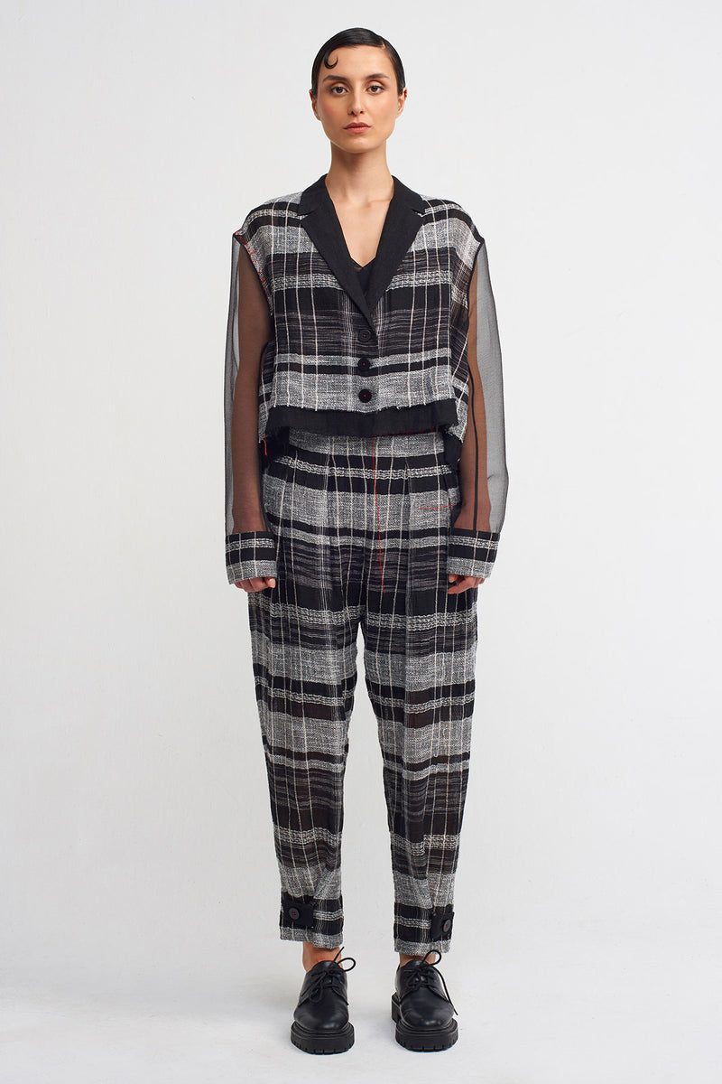 NU Organza Sleeves, Plaid Short Jacket Black