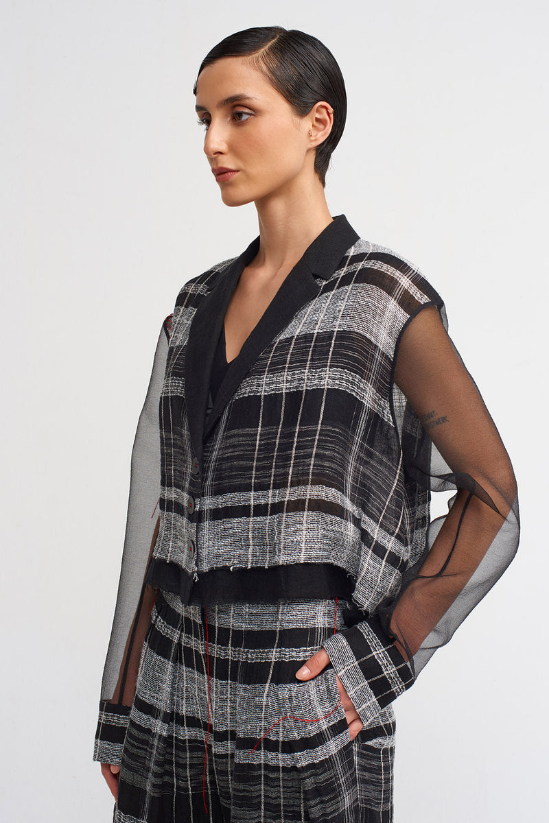 NU Organza Sleeves, Plaid Short Jacket Black