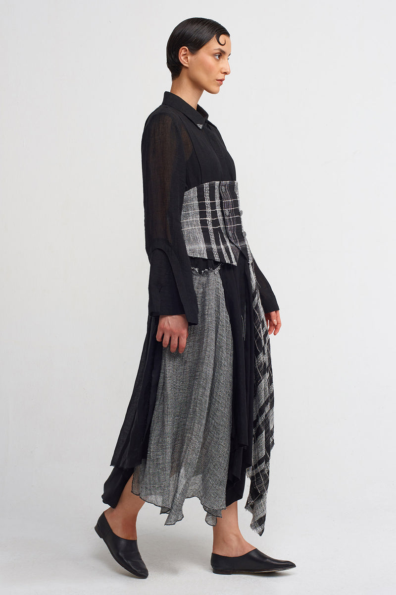 NU Button Detail Plaid Corset Black