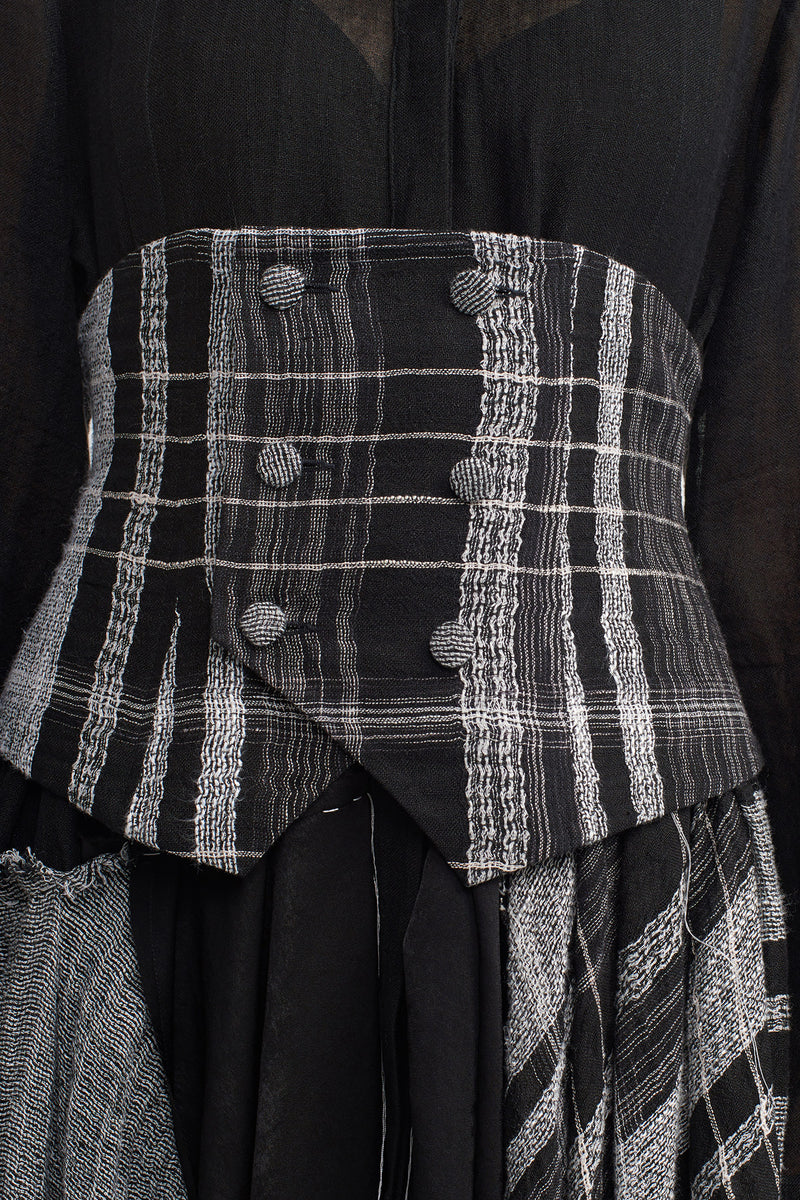 NU Button Detail Plaid Corset Black