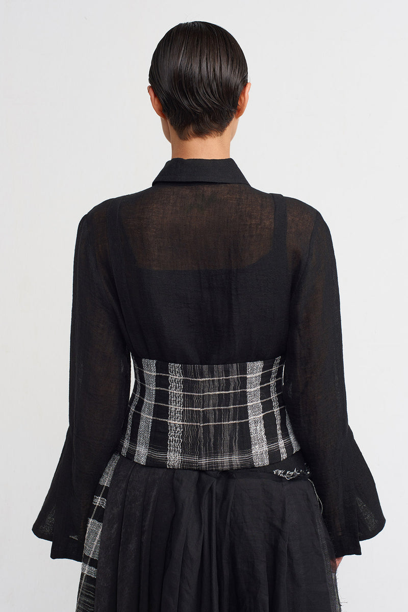 NU Button Detail Plaid Corset Black