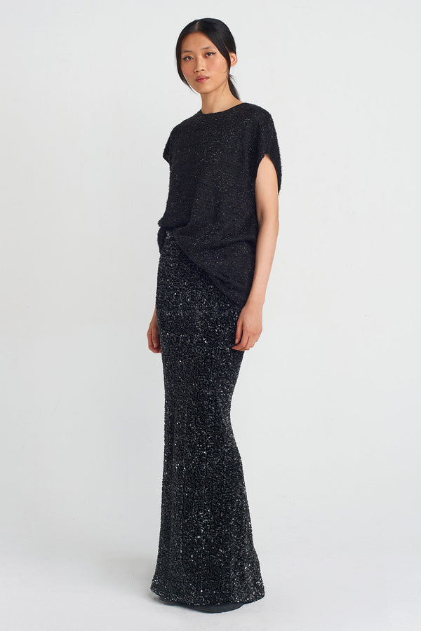 Nu Shiny Knit Blouse Black