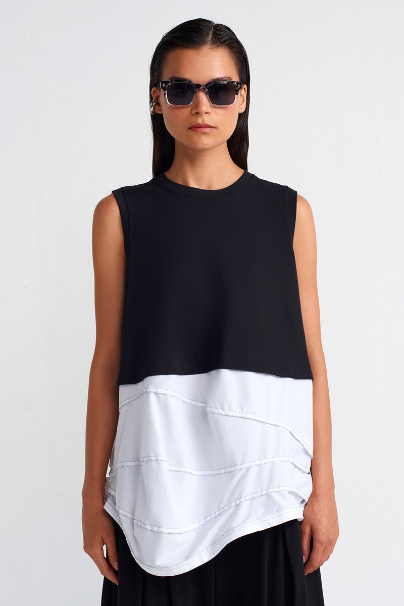 NU Double-Fabric Cotton T-Shirt Black/Offwhite