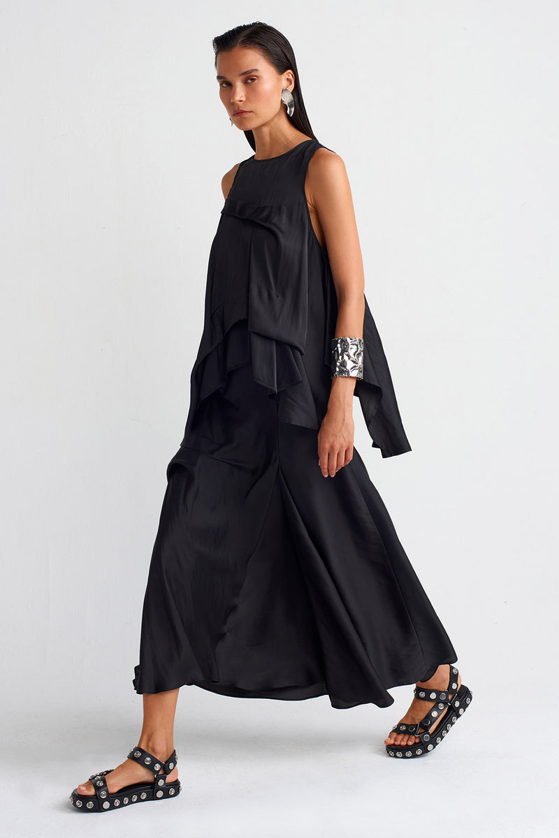Nu Pleated Satin Blouse Black