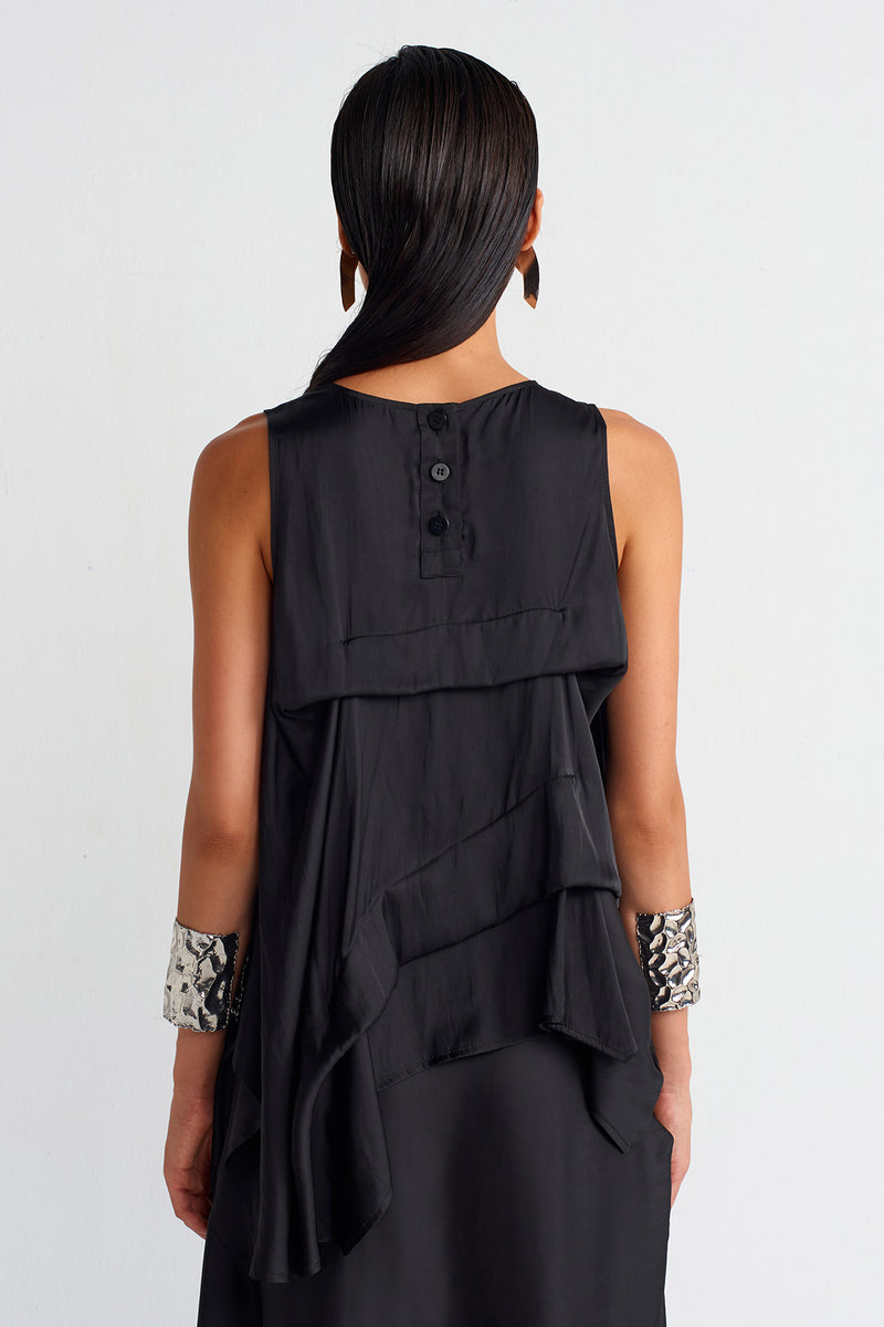 Nu Pleated Satin Blouse Black