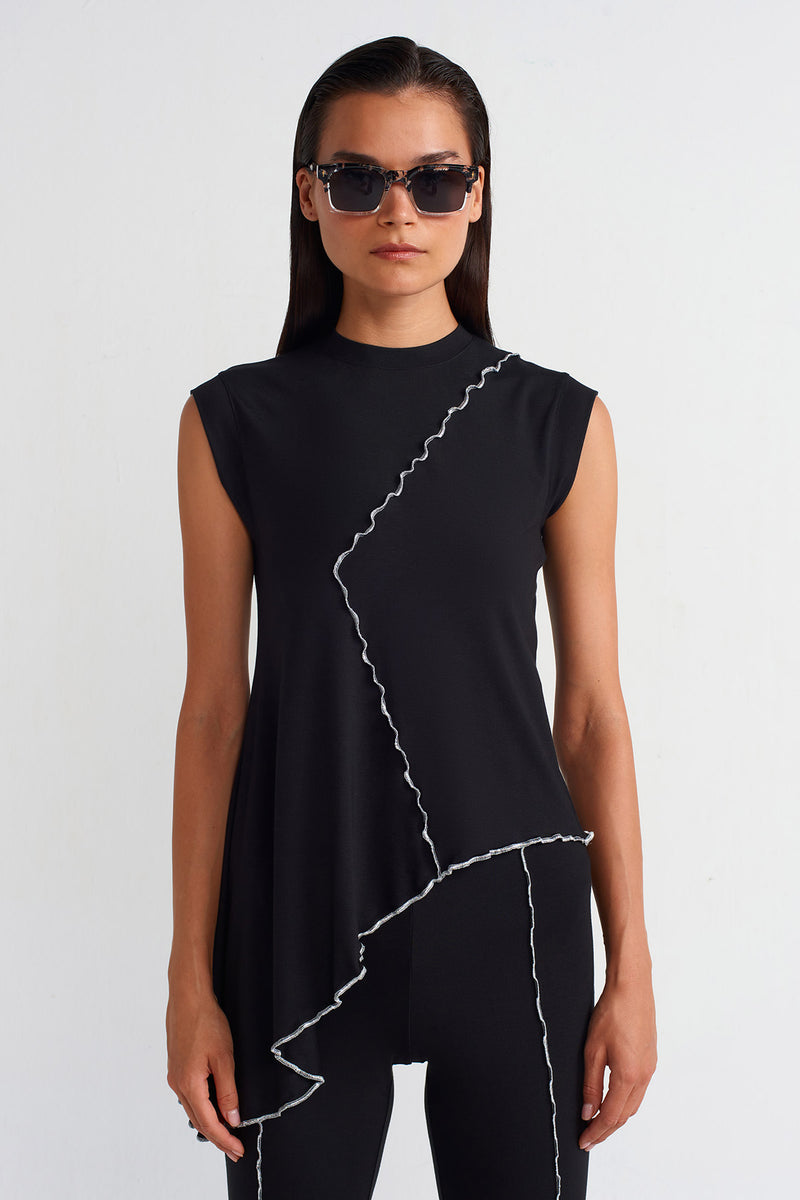 NU Contrast Lettuce Hem Sleeveless T-Shirt Black