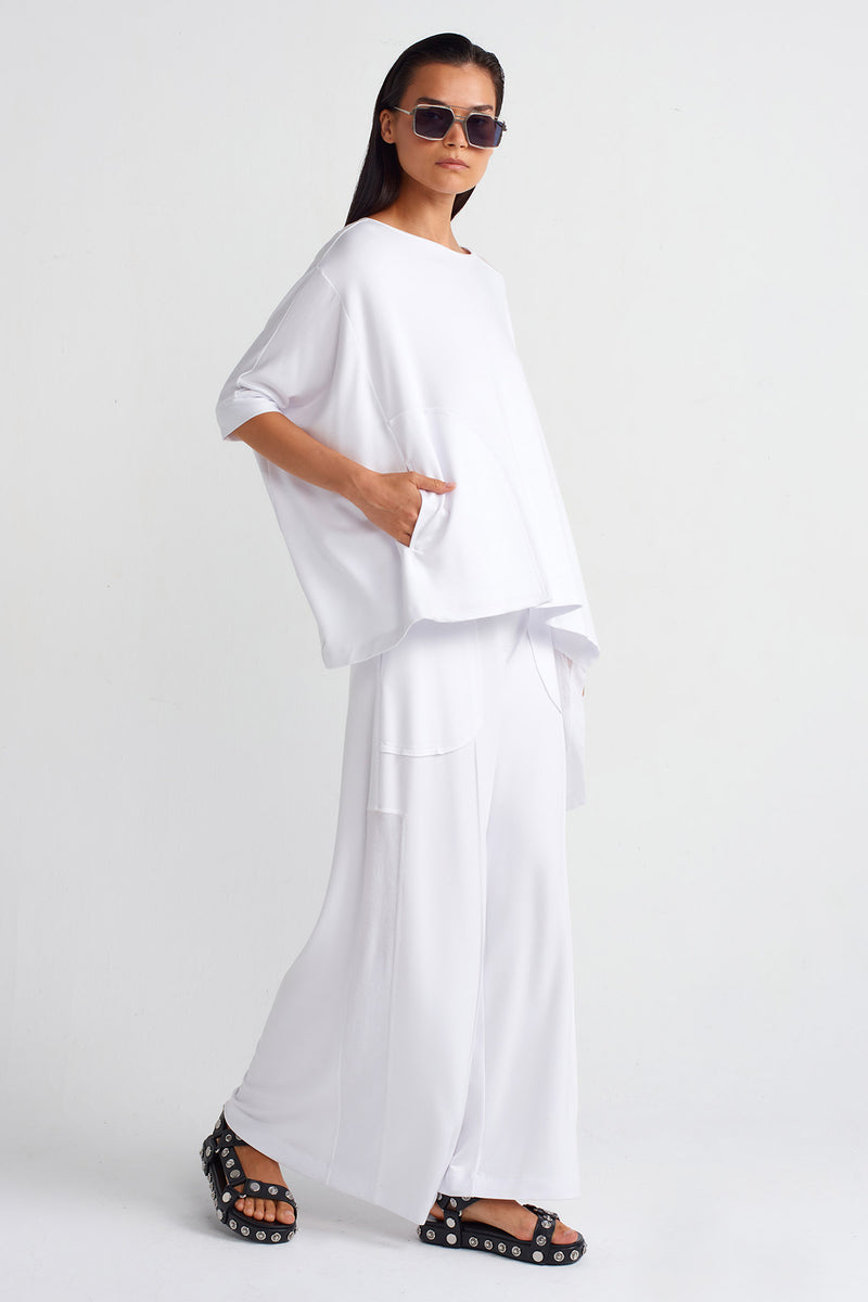 Nu Mesh Detail Pocket Blouse Off White