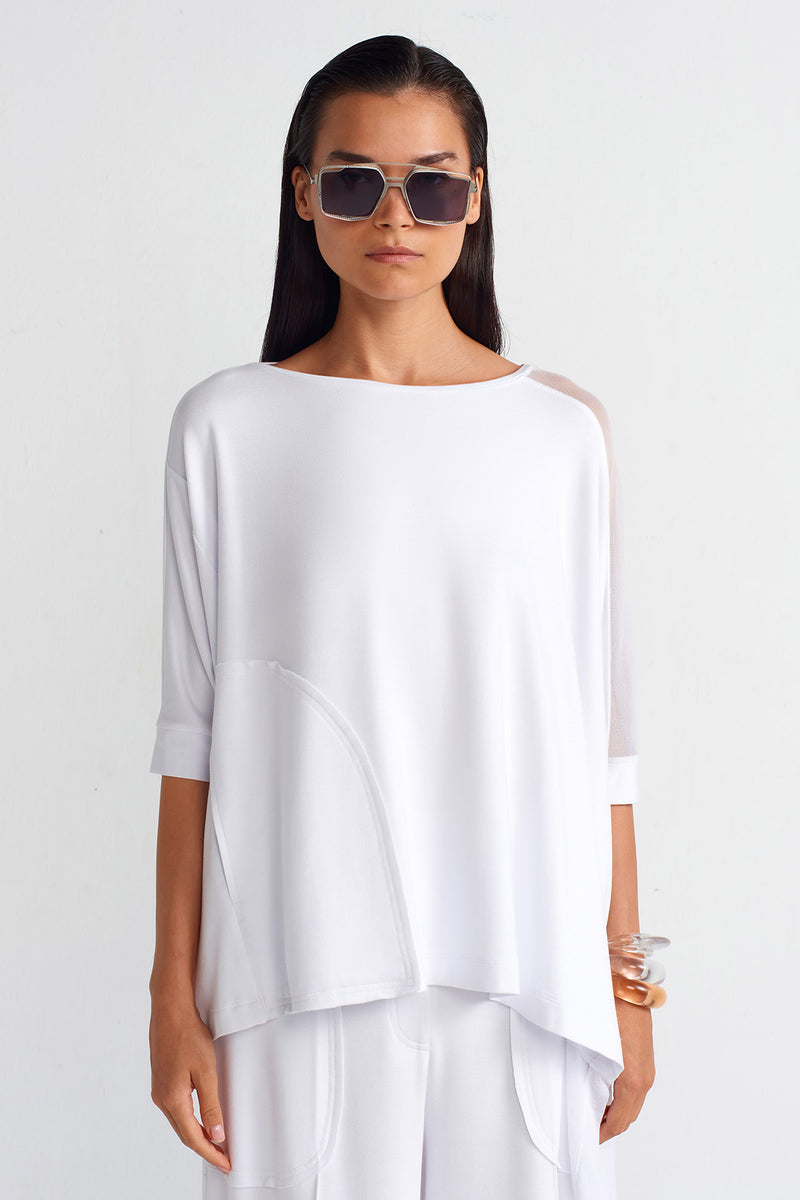Nu Mesh Detail Pocket Blouse Off White