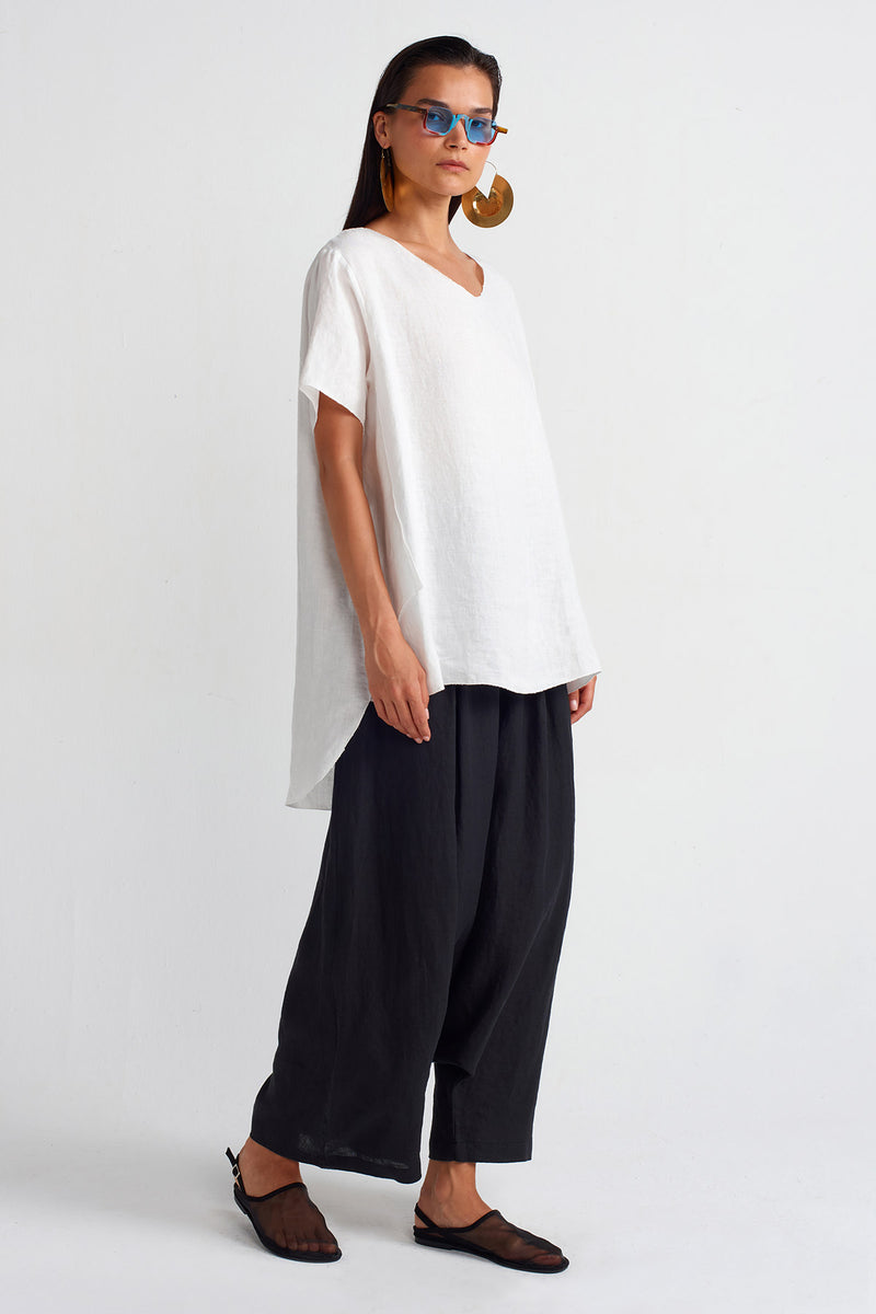 Nu Long Back Oversized Linen Blouse Off White