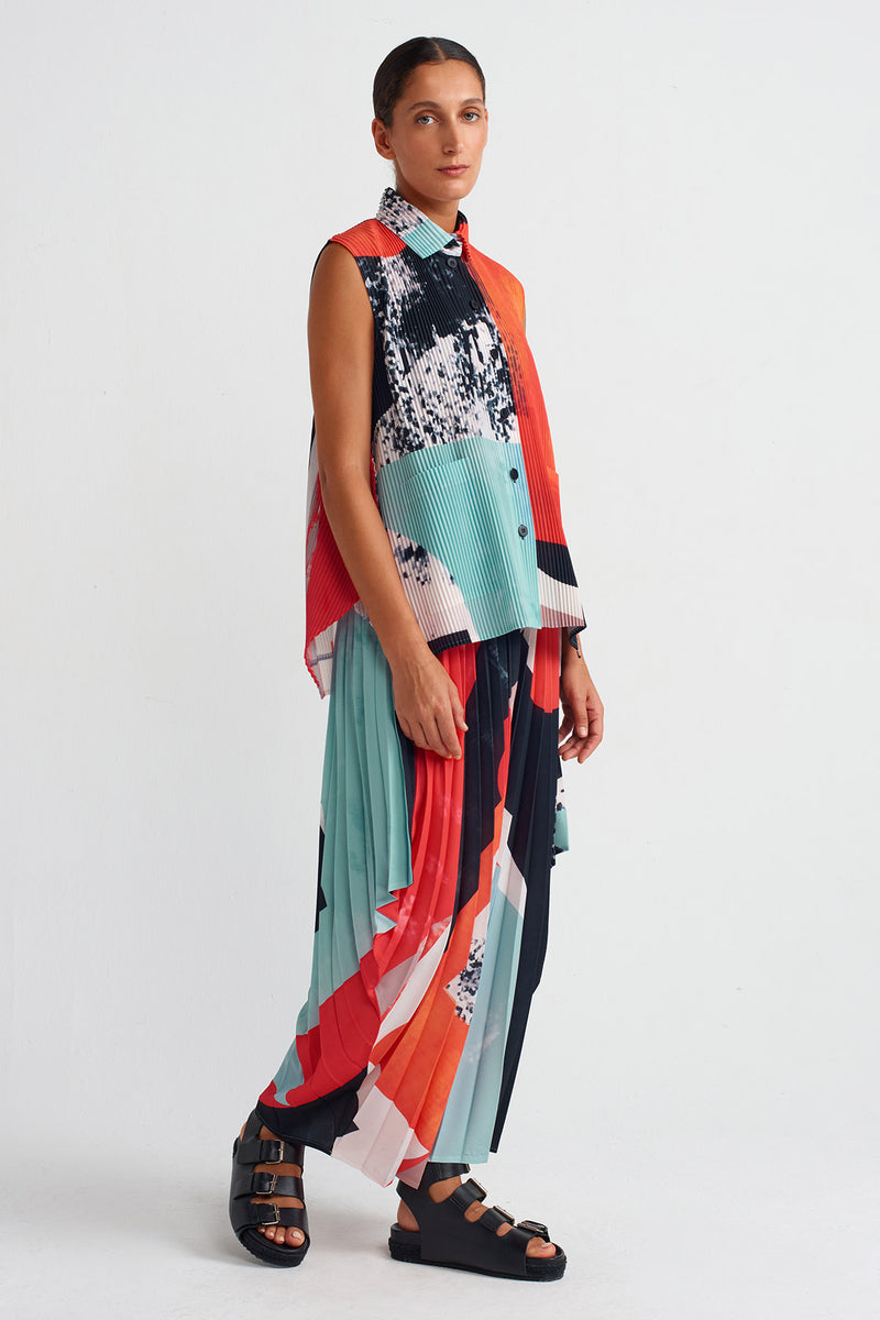 NU Patterned Pleated Shirt Multi Color