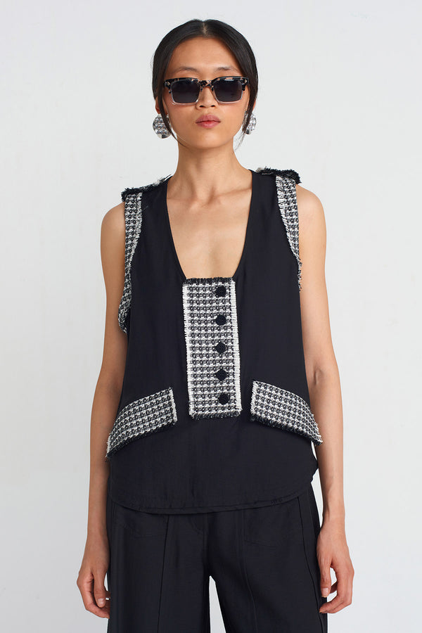NU Tweed Detailed Blouse Black/White