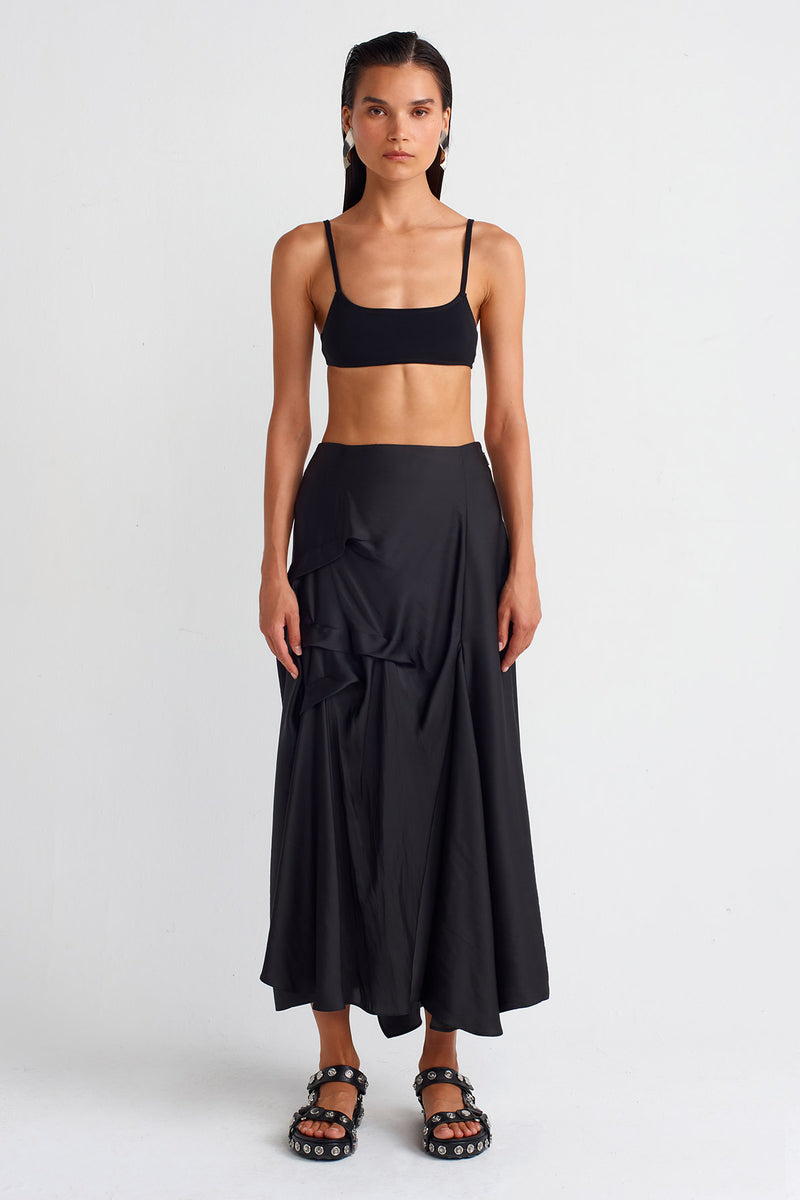 Nu Pleated Satin Skirt Black