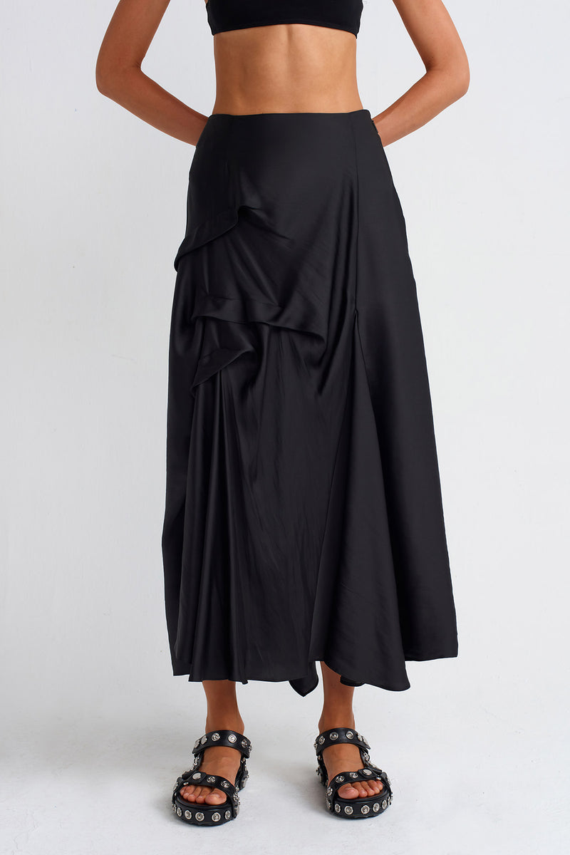 Nu Pleated Satin Skirt Black