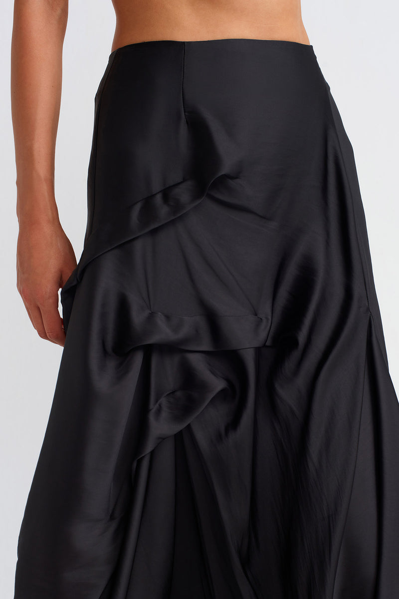 Nu Pleated Satin Skirt Black