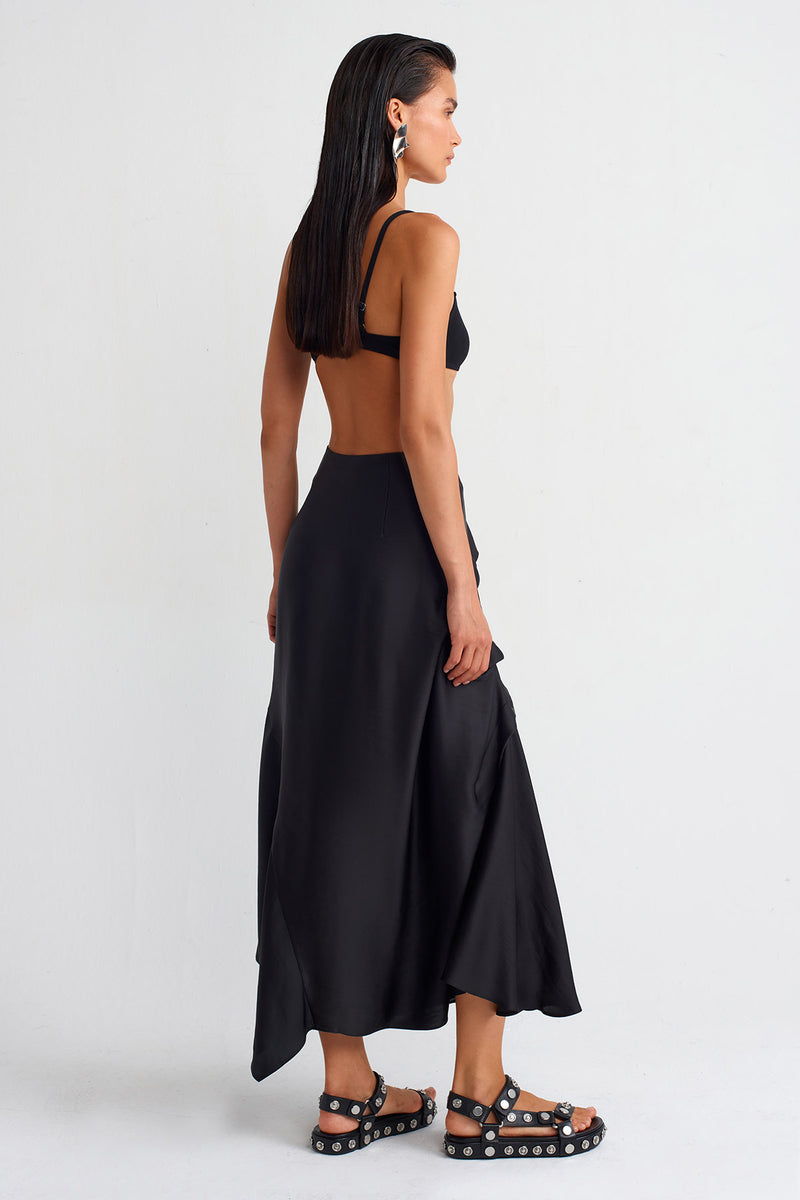 Nu Pleated Satin Skirt Black