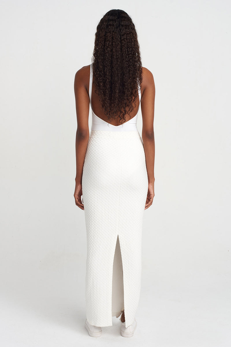 NU Quilted Long Skirt Off White