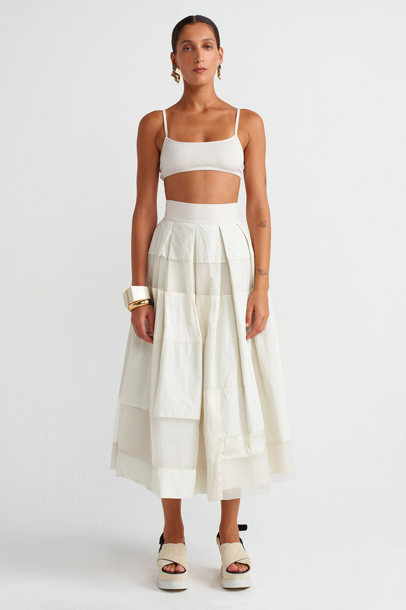 Nu Organza And Taffeta Striped Jersey Skirt Ecru