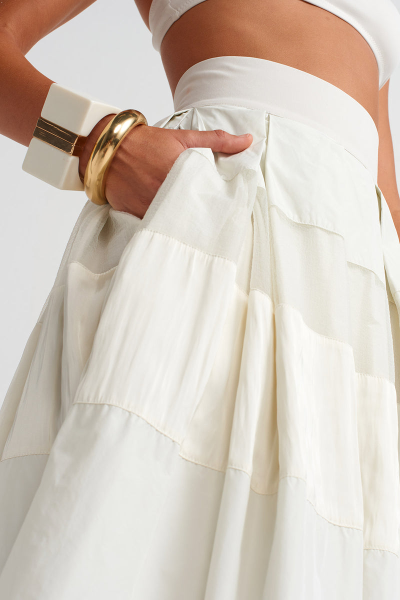 Nu Organza And Taffeta Striped Jersey Skirt Ecru