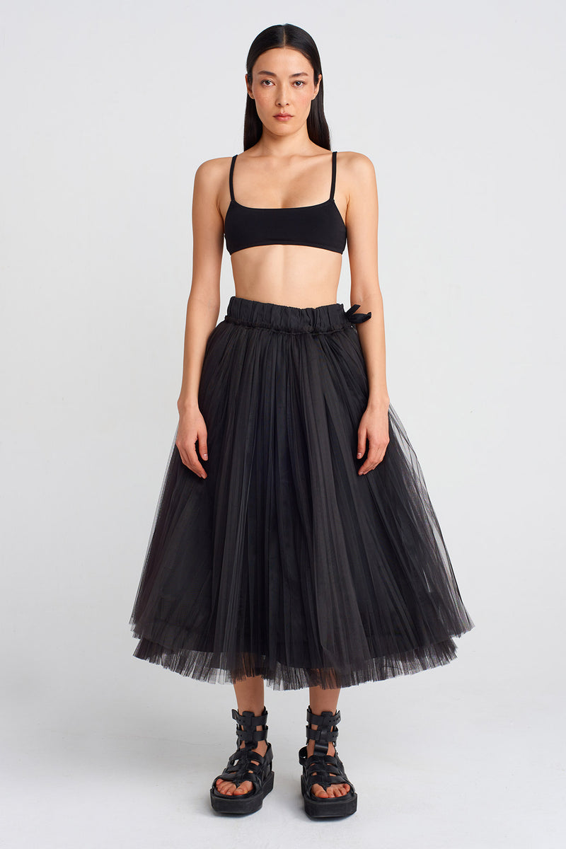 NU Puffy Tulle Midi Skirt Black