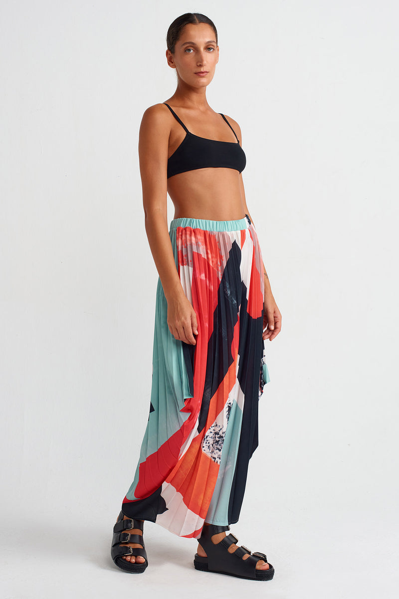 Nu Patterned Pleated Harem Pants Multi Color