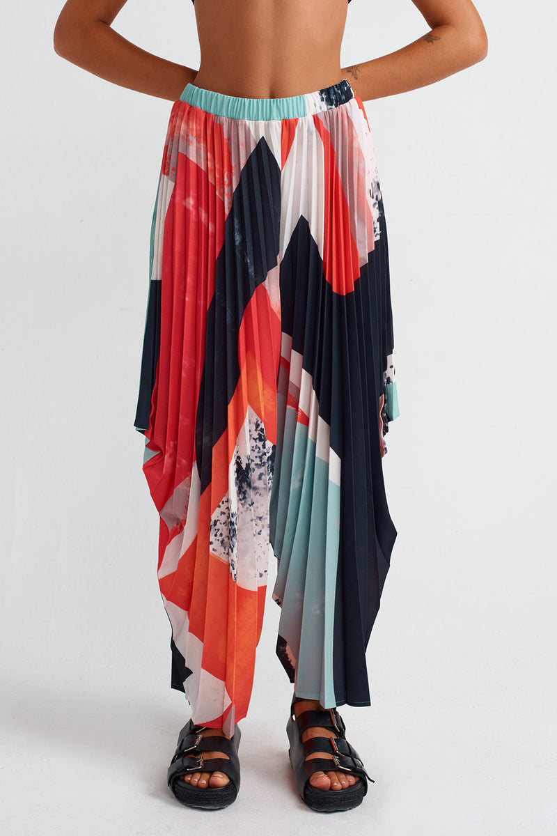 Nu Patterned Pleated Harem Pants Multi Color