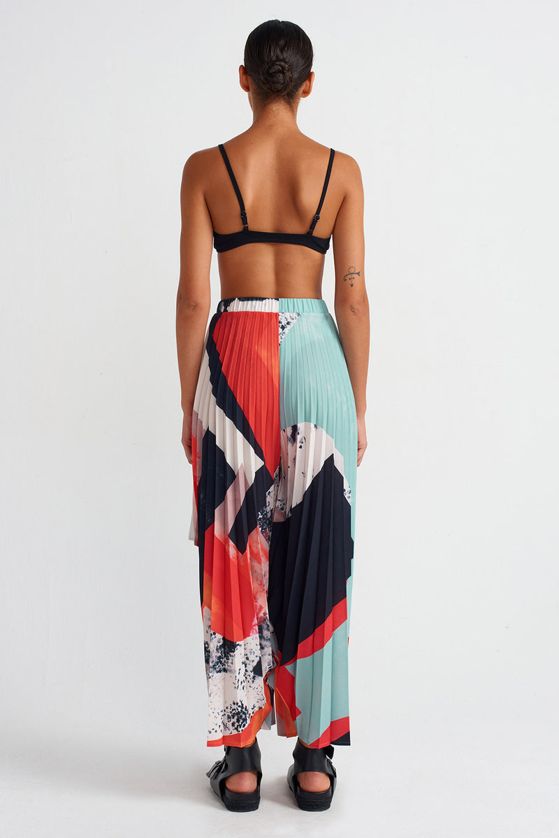 Nu Patterned Pleated Harem Pants Multi Color
