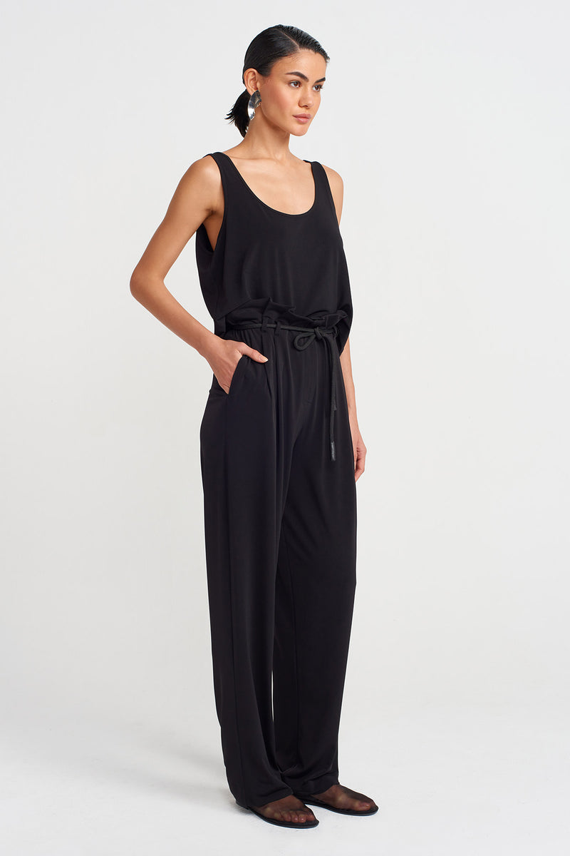 Nu Lace-Up High Waist Jersey Pants Black