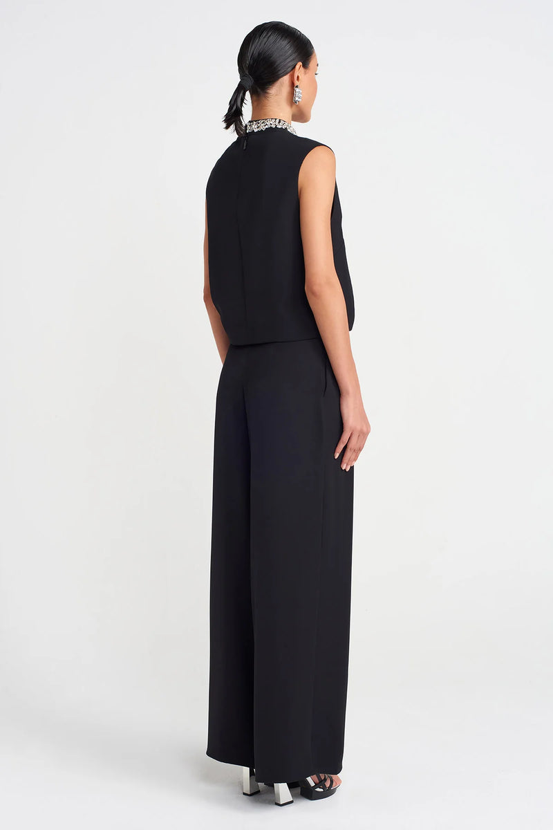 Nu Front Slit Wide Leg Trousers Black