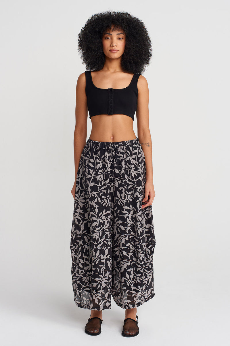 Nu Floral Voile Wide-Leg Trousers Black
