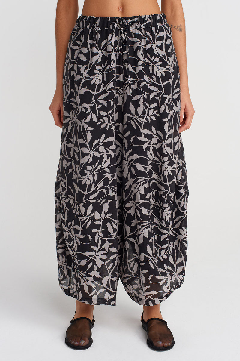 Nu Floral Voile Wide-Leg Trousers Black