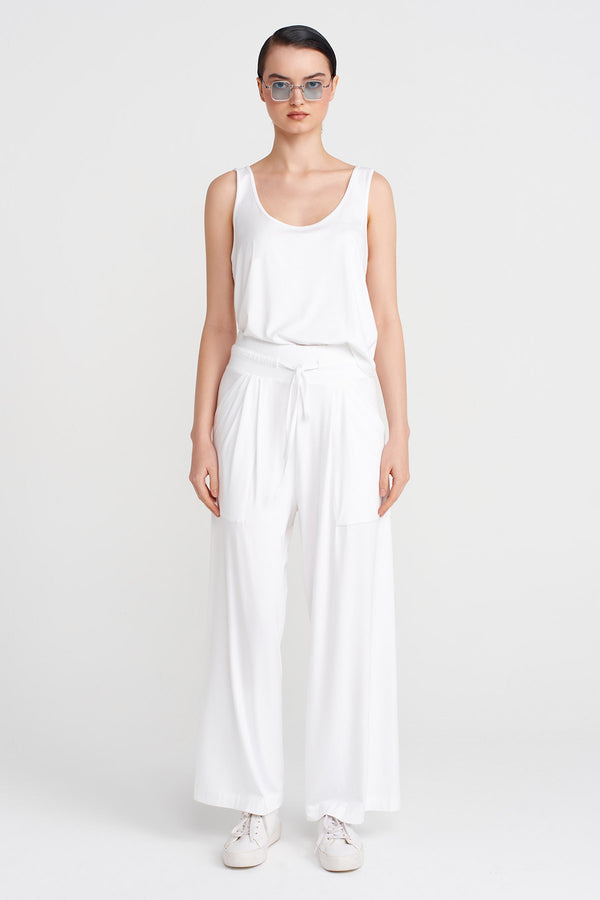 Nu Drawstring High-Waisted Trousers Off White