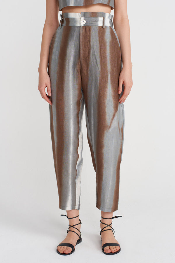 Nu Printed High-Waisted Pants Brown/White
