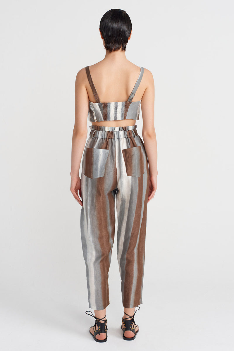 Nu Printed High-Waisted Pants Brown/White