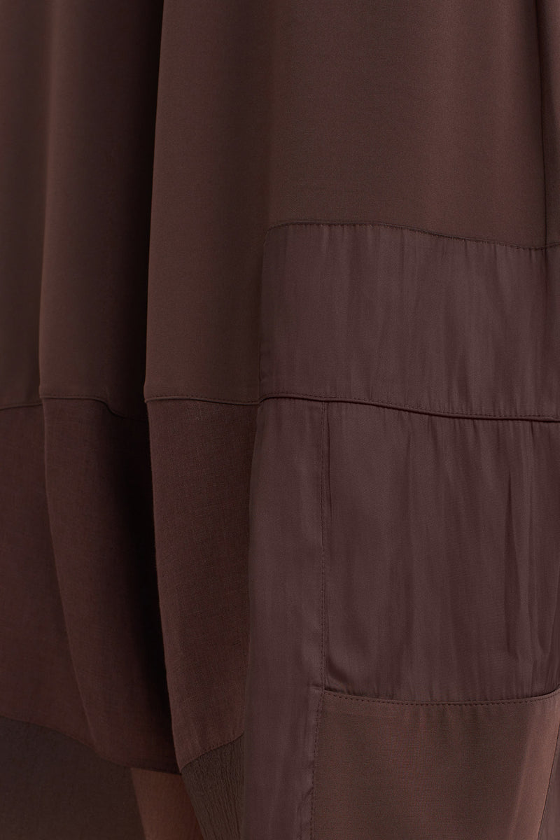 Nu Jersey Pants With Organza And Taffeta Striped Details Chocolate Brown