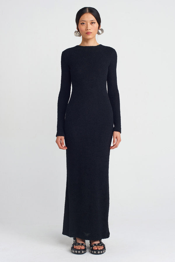 NU Towel Fabric Backless Long Dress Black