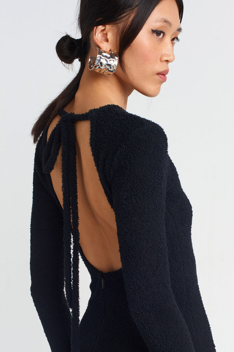 NU Towel Fabric Backless Long Dress Black