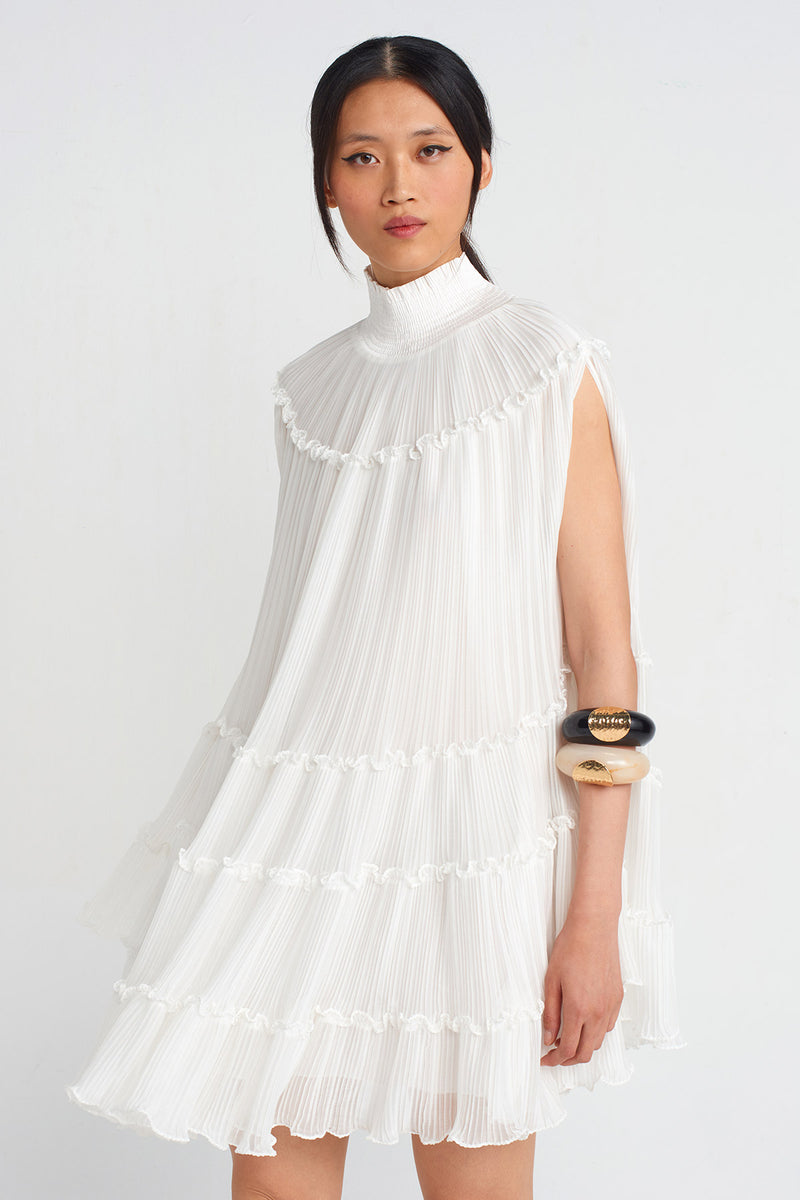 NU Chiffon Pleated Short Dress Off White