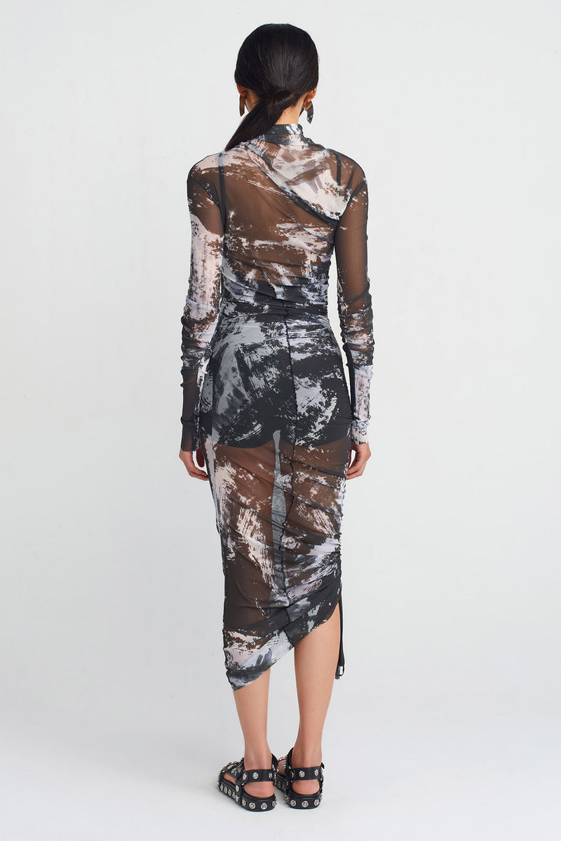 NU Ruched Detail Tulle Dress Multi Color