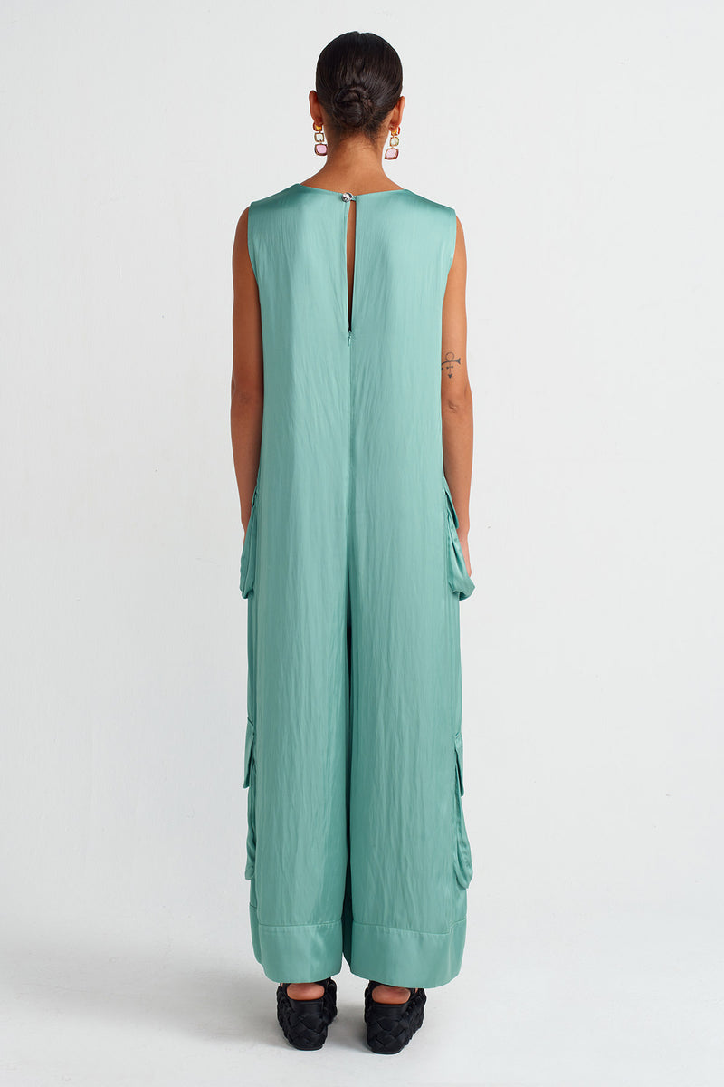 Nu Pocket Satin Jumpsuit Turquoise