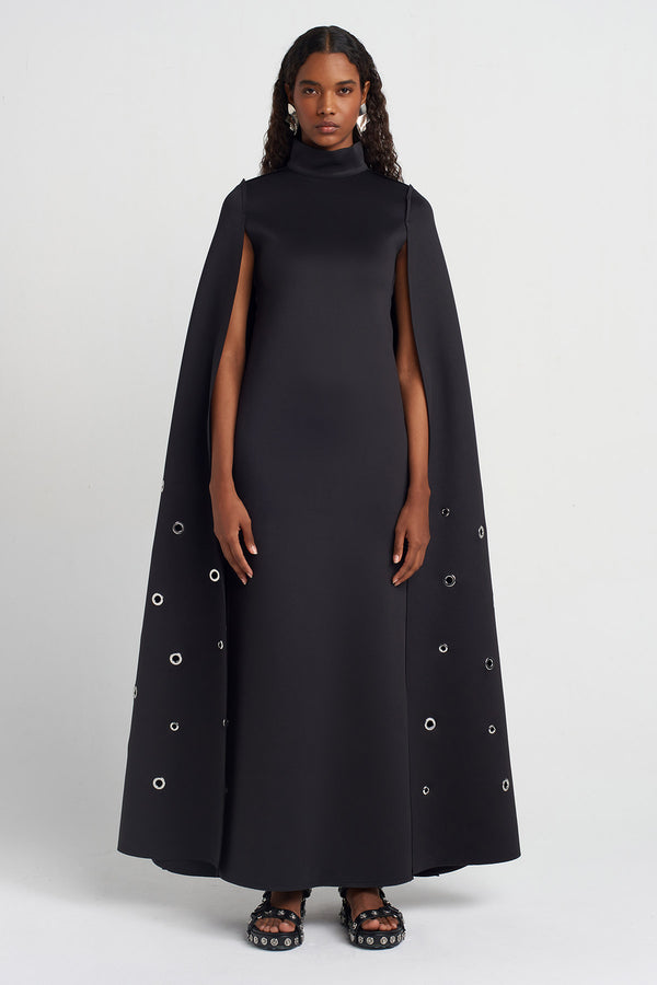 NU Eyelet Detail Cape Dress Black