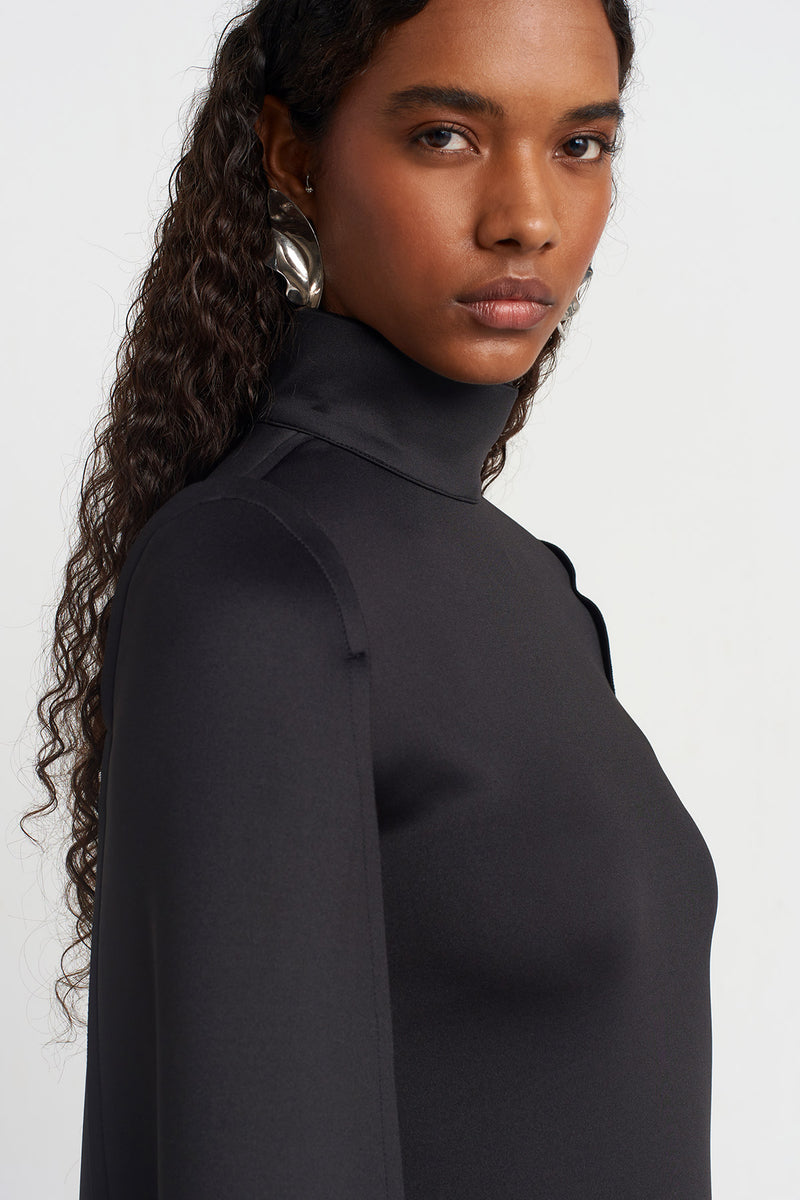 NU Eyelet Detail Cape Dress Black