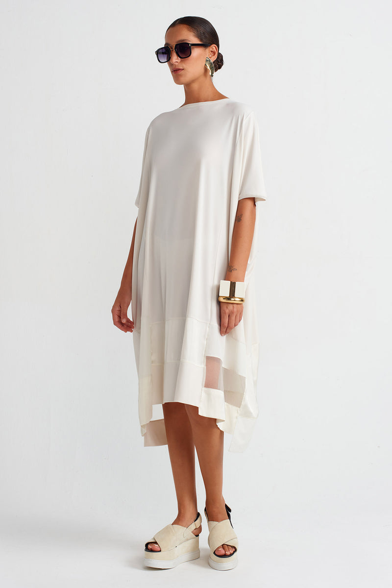 Nu Organza And Taffeta Striped Jersey Dress Ecru