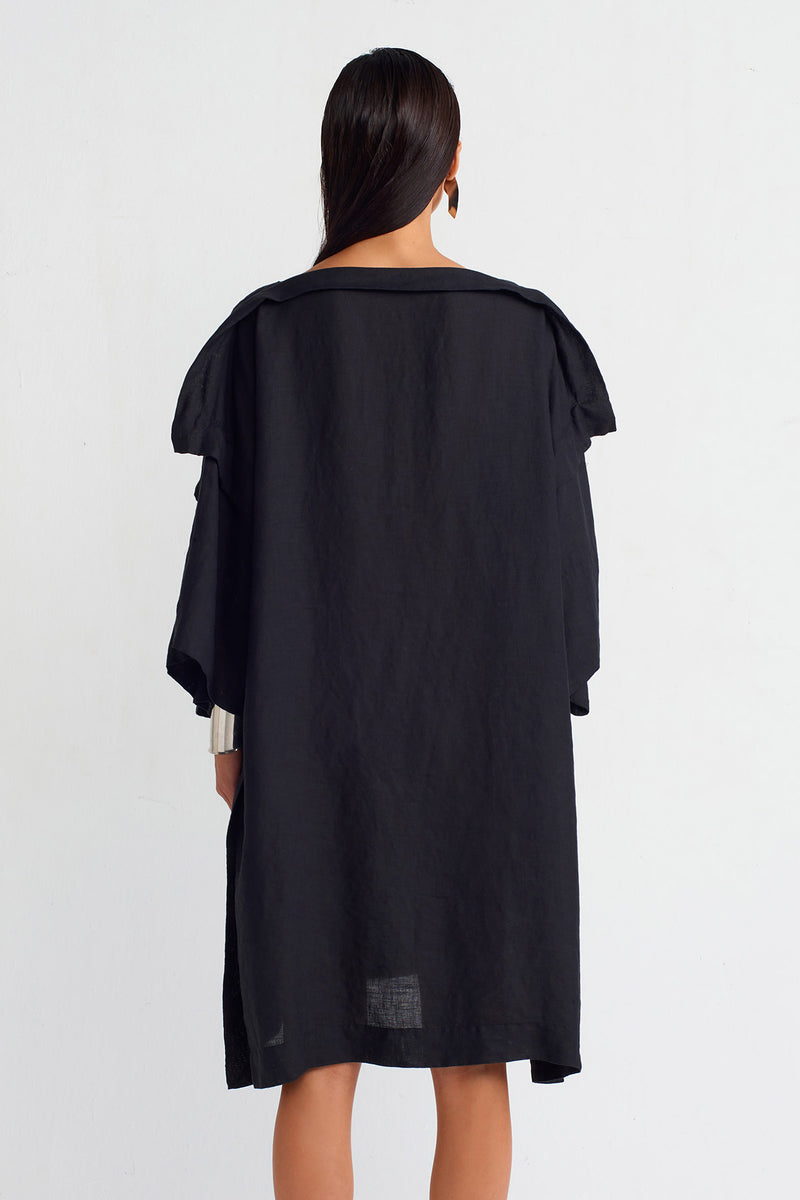Nu Silver Printed Linen Dress Black - Silver