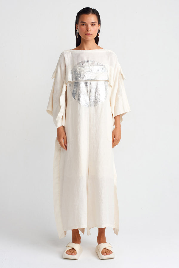 Nu Silver Printed Linen Jumpsuit Ecru
