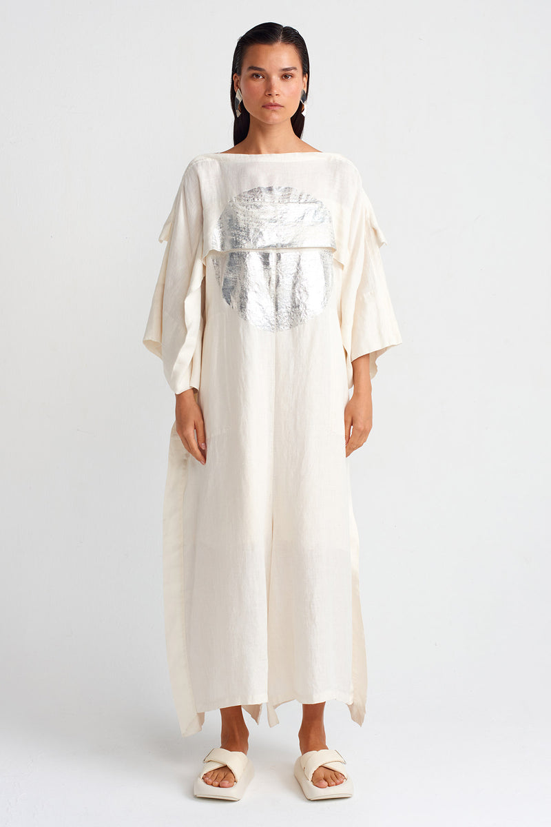 Nu Silver Printed Linen Jumpsuit Ecru